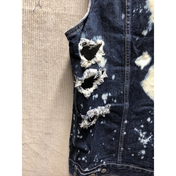 Levi Denim Sleeveless Vest Jacket Size XXL Bleached Stained Factory Destroyed - Picture 13 of 15